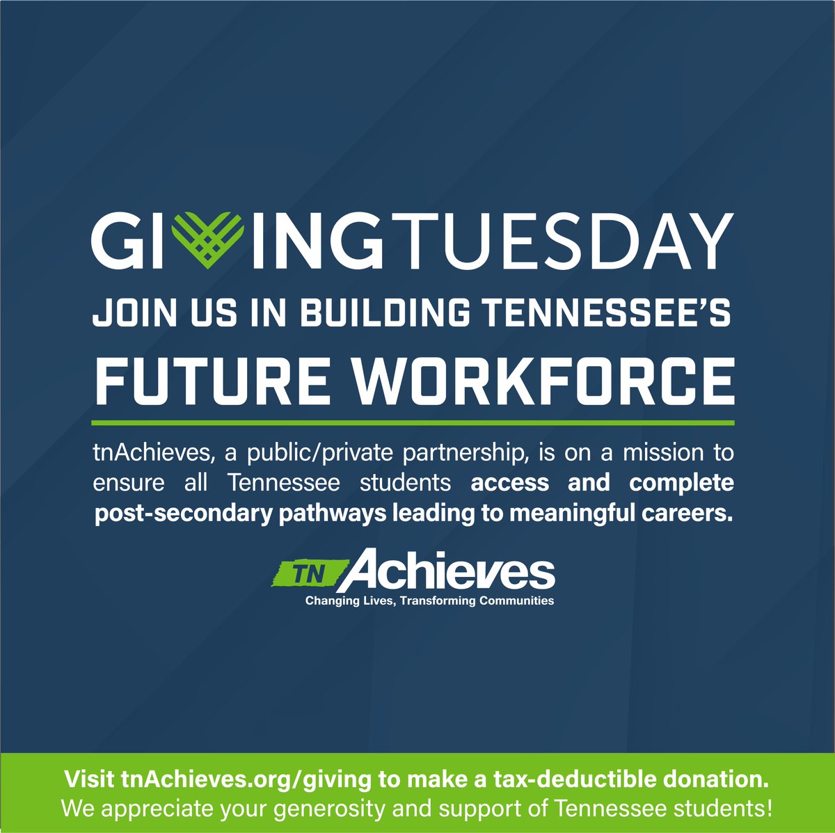🌟Our First Giving Tuesday is Here! 🌟

Today, you have the chance to make a lasting impact on students across Tennessee. Your support helps remove barriers, open doors, and create opportunities for success. 🎓

Join us in empowering the next generation by making a gift today.