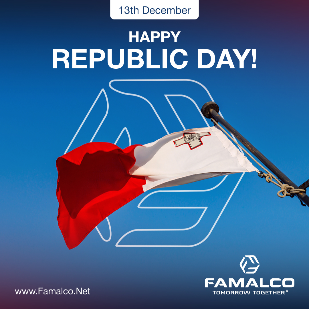 Today is Republic Day, the day we celebrate Malta’s journey of freedom, unity, and progress. Wishing everyone a proud and joyful day! 
#RepublicDay #Malta #Famalco #TomorrowTogether