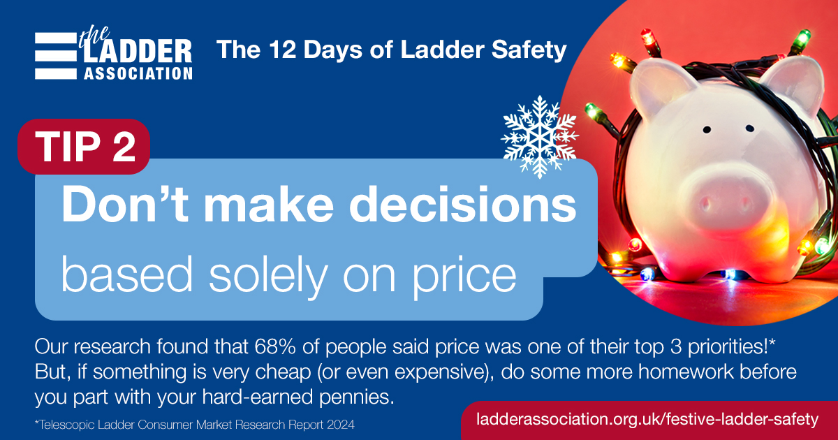 📣Tip 2 of 12 - Don't make decisions based solely on price! This festive season we’re reminding you to take extra care when buying ladders online with our ‘12 Days of Ladder Safety’ top tips! Here’s how you can find yourself a cracker: ecs.page.link/VX15L #festiveladdersafety
