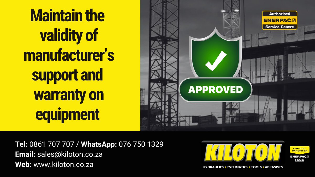 Kiloton_Hyd's tweet image. Don’t risk losing your warranty. Use our original Enerpac parts and keep your manufacturer’s support intact. 

#WarrantyProtection #KilotonService
