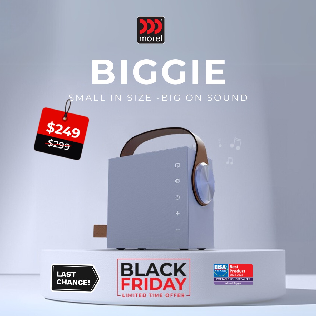 MorelHiFi's tweet image. 🚨 Last Sale Day! 🚨
BIGGIE – "The Goldilocks of portable speakers" by HomeTheaterReview. Big sound, sleek design, and Highly Recommended 🏆
 $249 for one or $399 for two -Don't miss!
👉 Shop now: morelhifi.com/en/products/wi…
#MorelBIGGIE #BlackFridaySale #PremiumSound #TechDeals