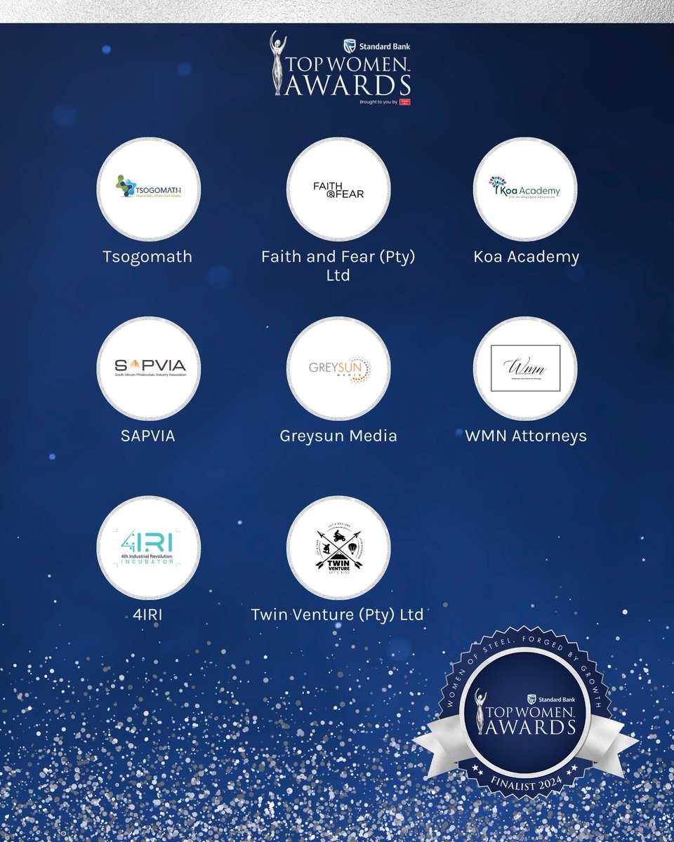 🎉 Big congratulations to the finalists in the Top Women Owned Business SMME 2024 category, sponsored by <a href="/StandardBankZA/">Standard Bank ZA</a>! 🌟

KwaNgwane Consulting (Pty) Ltd
Bono Property Group
Reapsew (Pty) Ltd
Nchupetsang Incorporated Attorneys
Quality Crates
<a href="/Mashobanegroup/">Mashobane Advisory Services</a>
Davhadumela Trading