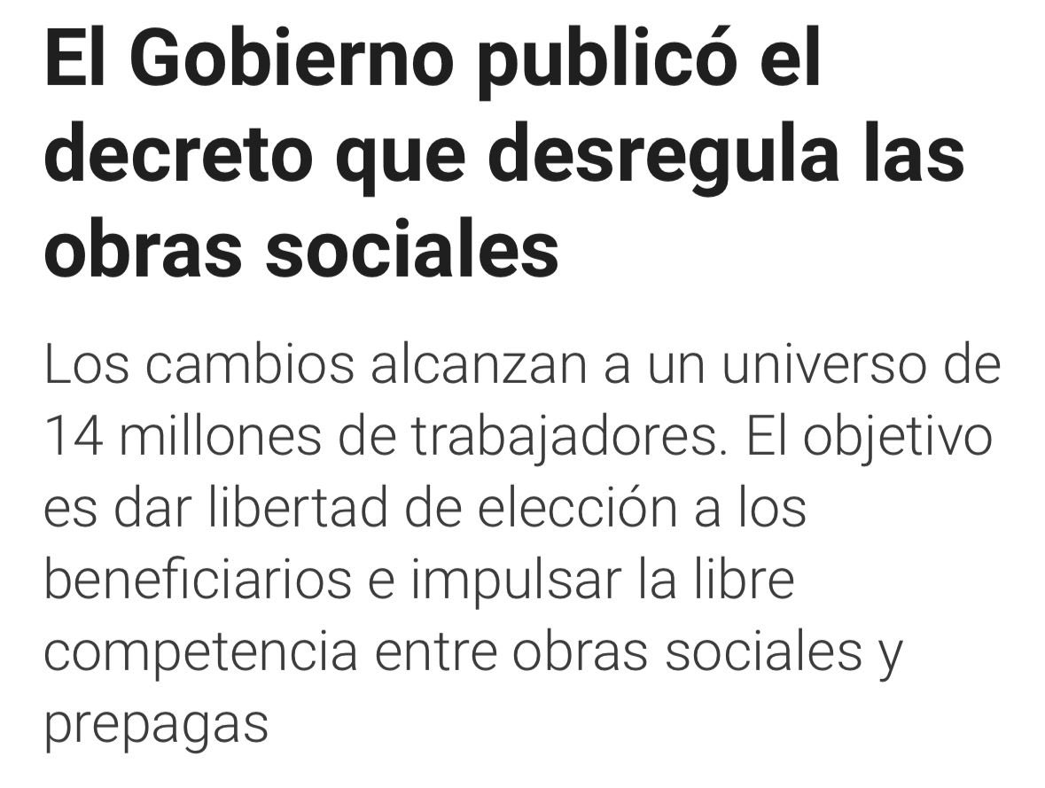 nkreplak's tweet photo. Es un enorme retroceso para el sistema de salud , especialmente una destrucción del sistema de seguridad social. ¿Por qué? Porque los aportes obligatorios de los trabajadores originalmente iban a obras sociales del sector que se manejaban con la lógica de la solidaridad.

Es decir, los que más ganan, jóvenes y sanos, ayudan a financiar a los que menos ganan, mayores y enfermos. 

Si bien esto se venía rompiendo desde los 90, lo que se habilitó ahora es directamente a la destrucción de la seguridad social. 

¿Qué es lo que va a pasar? Las personas que ganan más dinero en un sector laboral, llevarán sus aportes a una prepaga que concentrará a los sueldos más altos, que tendrá mayor capital y podrá pagar más caro las prestaciones, no solamente generando inequidad, sino especialmente distorsionando los precios de un sistema en relativa sub-oferta.

Esto quiere decir, que no solamente tendrá mucho más dinero, sino que también podrá pagar prestaciones al un valor inaccesible para el resto del sistema, en el que se van a quedar solamente los pobres, enfermos y mayores. 

¿Quién se va a hacer cargo de todo esto? Como siempre, el sistema público de Salud, que hoy ya tiene más del 50% de sus camas ocupadas por población con obras sociales.

Lo mejor sería recuperar el valor de la solidaridad en sistema de seguridad social, pero si quieren ser liberales y no quieren romper el sistema podrían haber autorizado la libre elección, permitiendo la derivación de un aporte promedio de cada sector, asegurando que la salud de todos no sea financiada de manera desigual.