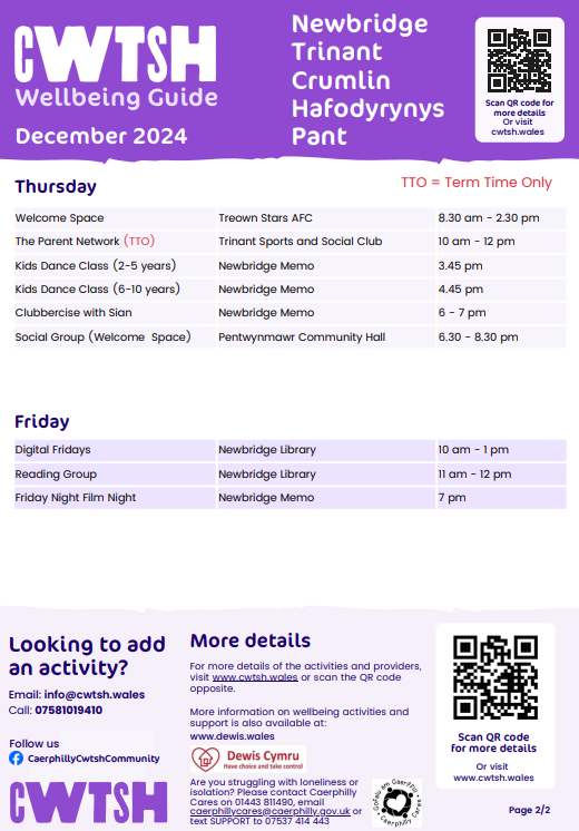Cwtsh Wellbeing Guide, Dec 24 - Newbridge, Trinant, Crumlin, Hafodyrynys and Pant
