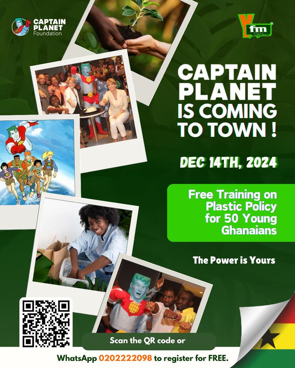 Want to learn Plastic Policy and Management? You’re in luck, @captainplanetfoundation &amp; @y1079fm will train 50 young persons for FREE. 14th December, 2024, 9am at Airport West Hotel. Register on WhatsApp : 0202222098
The Power is yours. 
@plastictideturners  @ghanaplaneteers