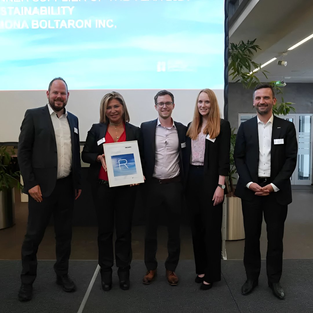 SIMONA_GROUP's tweet photo. At RECARO's 13th Global Supplier Day in Schwäbisch Hall, SIMONA Boltaron Inc. was honored with the first #sustainability award! 🎉Together we are making aviation greener and more sustainable! 🌍 
#SIMONABoltaron #Innovation #Aviation #RECARO #CircularEconomy #ProudMoment https://t.co/JC29quNg0w
