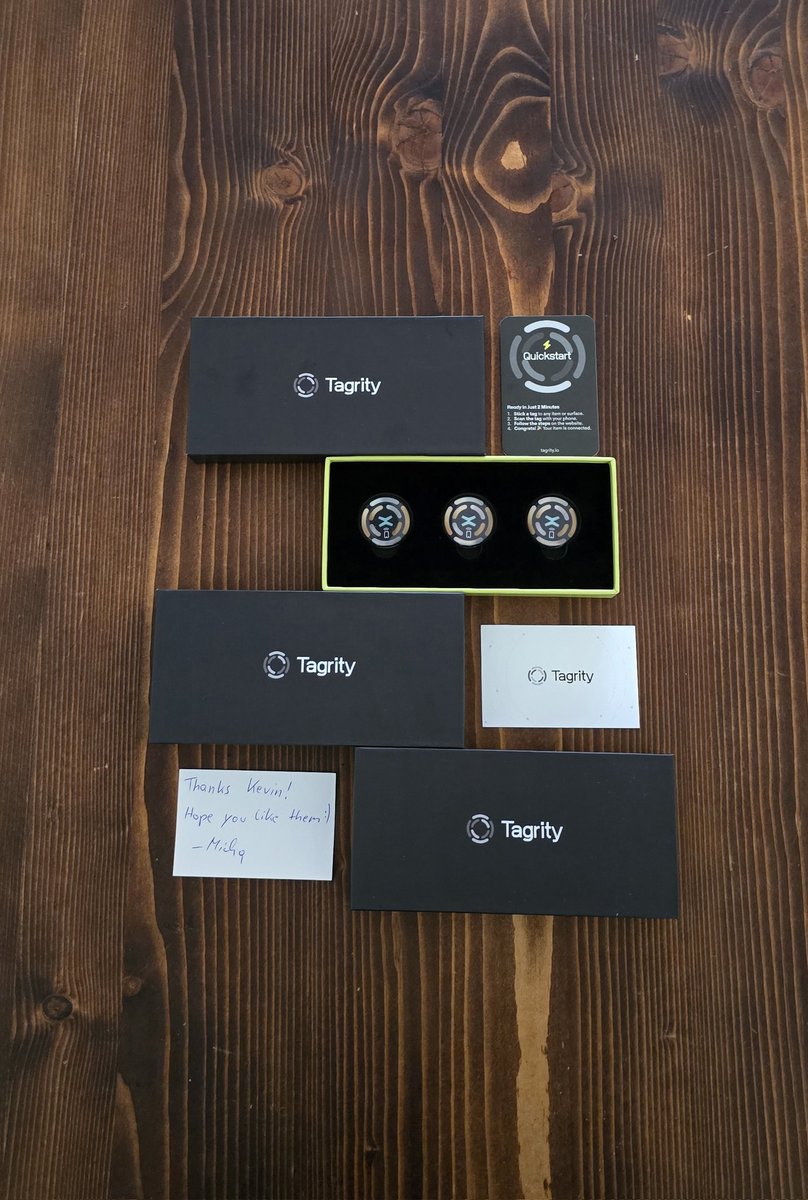 ❤️ Got my <a href="/Tagrity/">Tagrity</a> pre-order in the mail today in short order. I even got a  thank you note from founder <a href="/michavie_/">Micha Vie</a> which was a nice touch. 

🔥 I am now going to tag everything in sight and test these bad boys out over next few days.