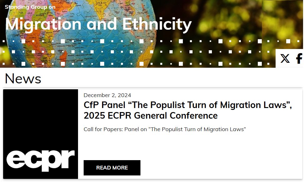 ECPR SG Migration & Ethnicity (@ecpr_migration) on Twitter photo If you work on the intersection of #populism and #migration laws/policies, don't miss this #CfPs for panel proposal 'The Populist Turn of Migration Laws' organised by <a href="/MHNayyeri/">Dr Mohammad Nayyeri</a> & Ermioni Xanthopoulou for #ecprgc25 in Thessaloniki!
More info&how to submit: ecpr.eu/news/news/deta… If you work on the intersection of #populism and #migration laws/policies, don't miss this #CfPs for panel proposal 'The Populist Turn of Migration Laws' organised by <a href="/MHNayyeri/">Dr Mohammad Nayyeri</a> & Ermioni Xanthopoulou for #ecprgc25 in Thessaloniki!
More info&how to submit: ecpr.eu/news/news/deta…