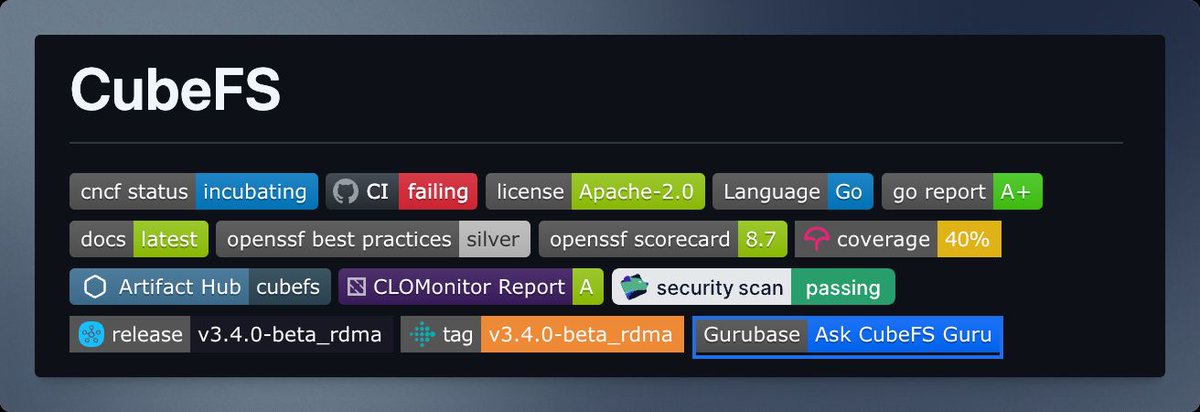 gurubaseio's tweet image. Meet CubeFS ☁️
"cloud-native distributed storage"
github.com/cubefs/cubefs
#CloudNative #DistributedStorage #OpenSource