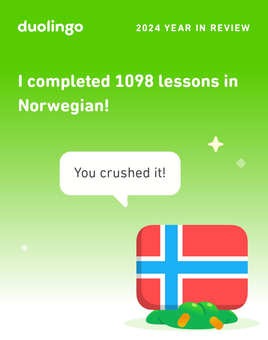 NorskPolygot's tweet photo. Look what I learned on Duolingo in 2024! #Duolingo365 https://t.co/DGMzG1Jkkx