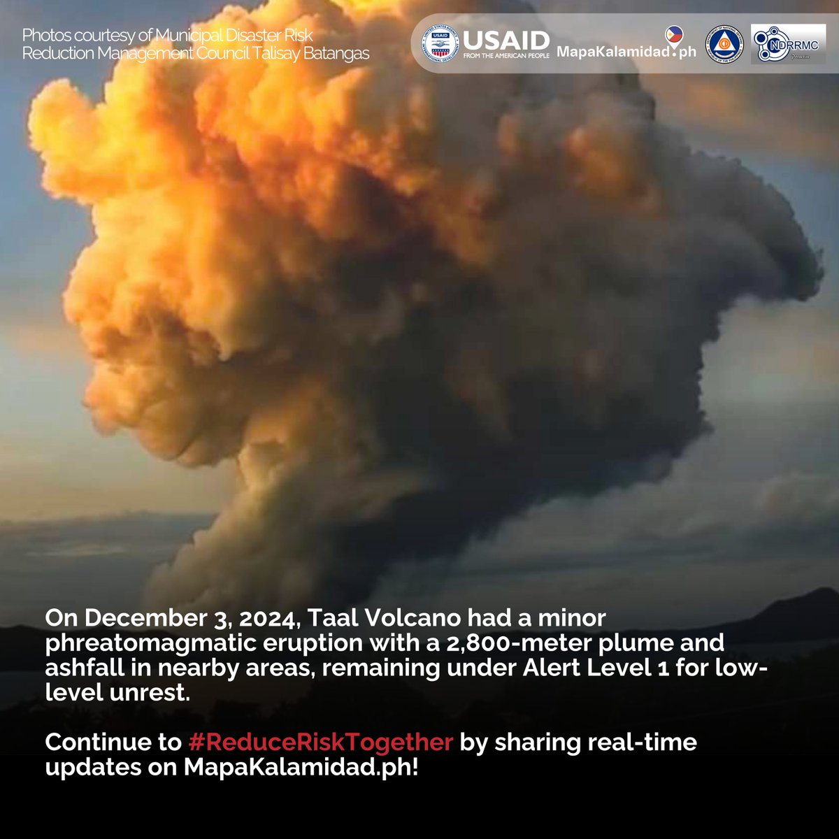 Stay safe by monitoring updates and preparing for potential hazards. If you experience volcanic activity in your area, report it on MapaKalamidad.ph to help keep your community informed! #TaalVolcano