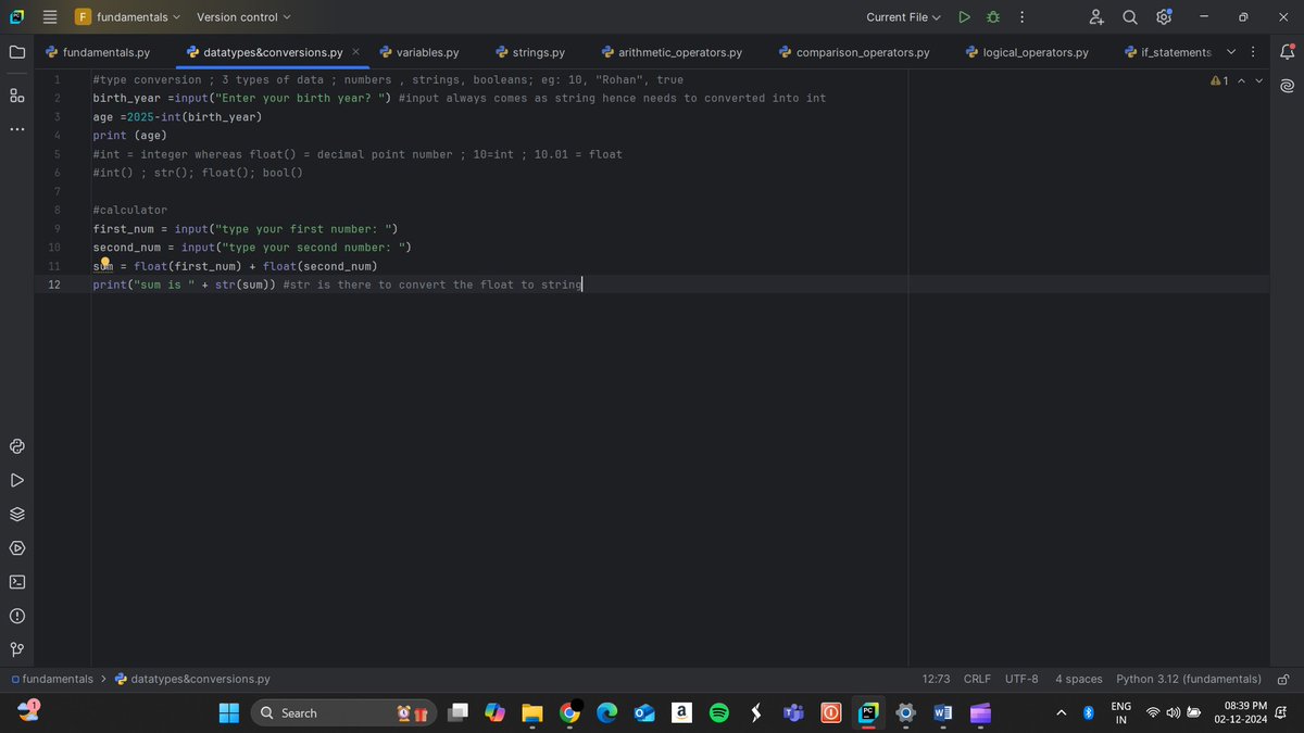 RohanBhale24897's tweet image. #Data_Types &amp;amp; #Conversions
Data types define the type of value a variable holds, such as integers, floats, and strings. Learning how to convert between them for better functionality.