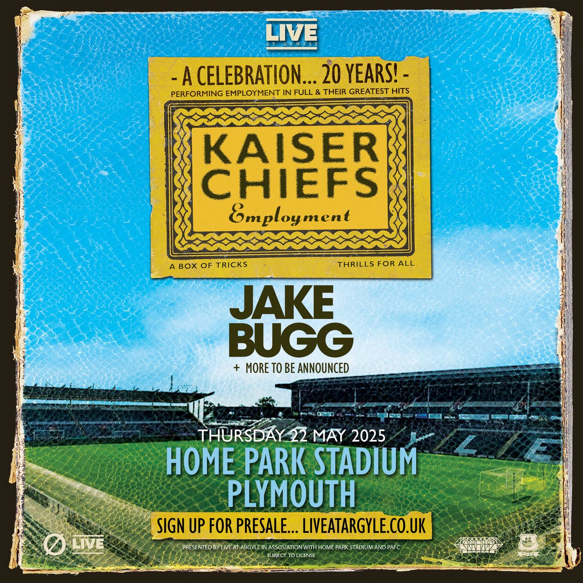KaiserChiefs's tweet photo. Looking forward to performing at @homeparkstadium with special guest @Jakebugg and more to be announced. General sale starts Wednesday 11th December at 10AM. https://t.co/vYmcbfgin3