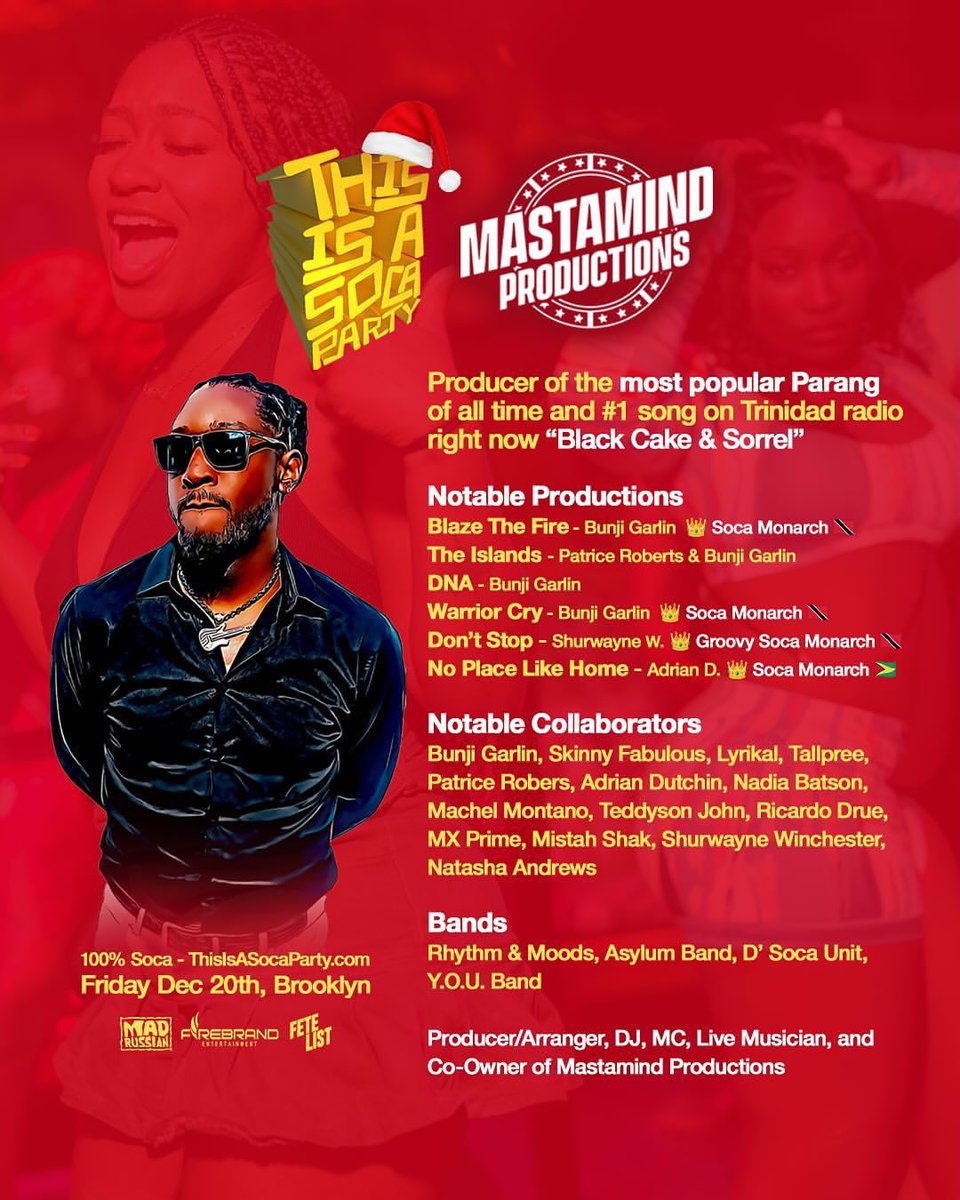 Big love &amp; appreciation to the #ThisIsASocaParty team <a href="/FETELIST/">FETE LIST</a> 

Dec. 20th is gonna be a whole vibe! 🔥
