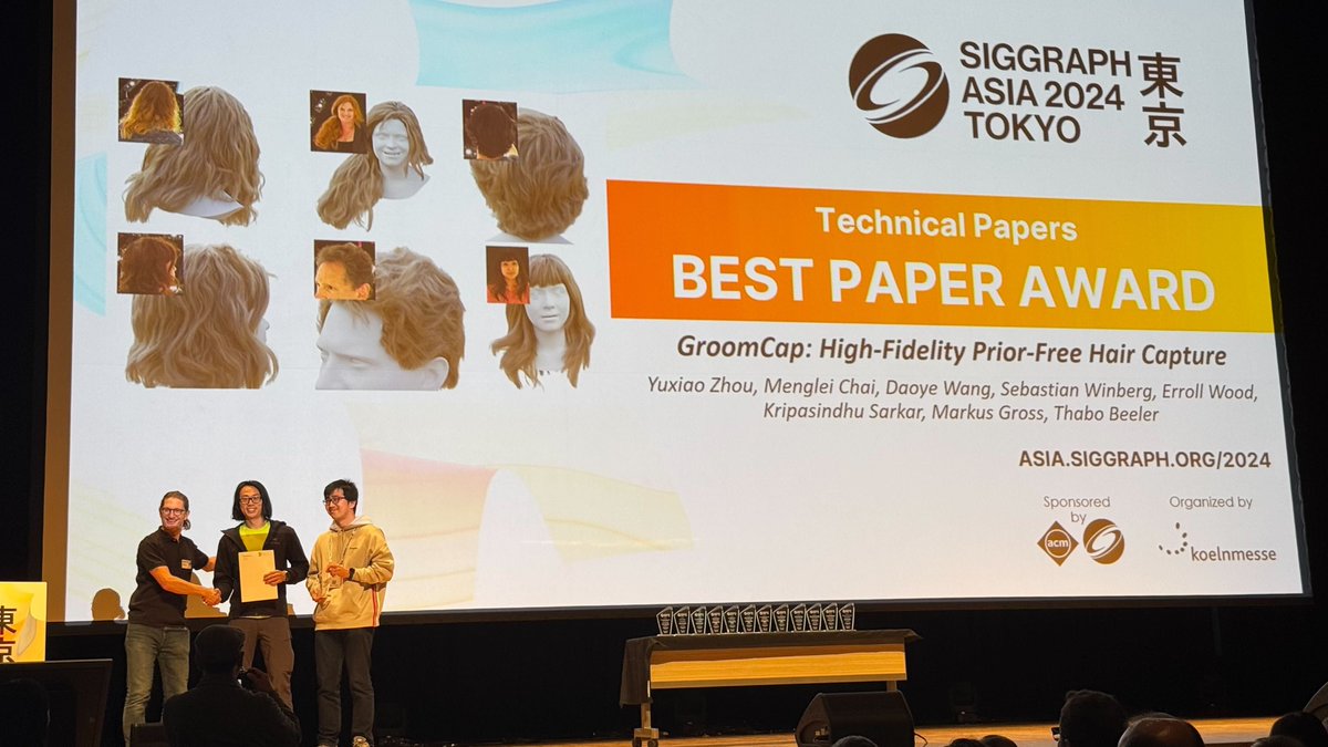 CGL_ETHZ's tweet image. Congratulations to our Ph.D. student Yuxiao Zhou and others on receiving the &quot;Best Paper Award&quot; at #SIGGRAPHAsia2024 for their paper &quot;GroomCap: High-Fidelity Prior-Free Hair Capture&quot;!