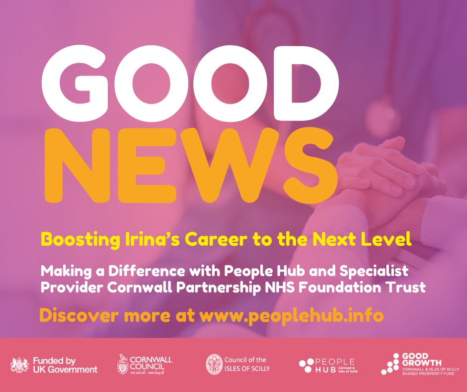 More Good News from People Hub Cornwall and specialist partner Cornwall Partnership NHS Foundation Trust.  Read about Irina's story: peoplehub.info/wanting-to-mak…

This project is funded by the UK Government through the UK Shared Prosperity Fund. 
#UKSPF #CIOSGOODGROWTH