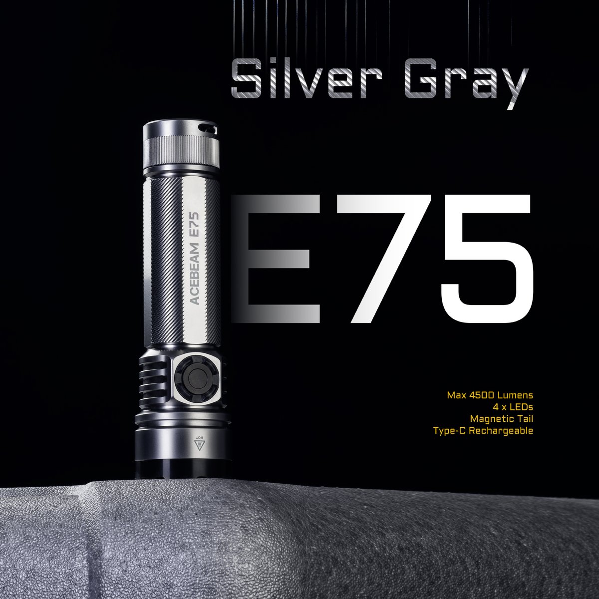 AcebeamOfficial's tweet photo. #acebeam #e75 #newrelease #silvergray - a general-purpose flashlight with nearly everything you want! Like non-lethal defense, signaling, camping trips, work, household tasks, walking around dogs, or as an emergency tool in a car. https://t.co/ORaW4Ownn6