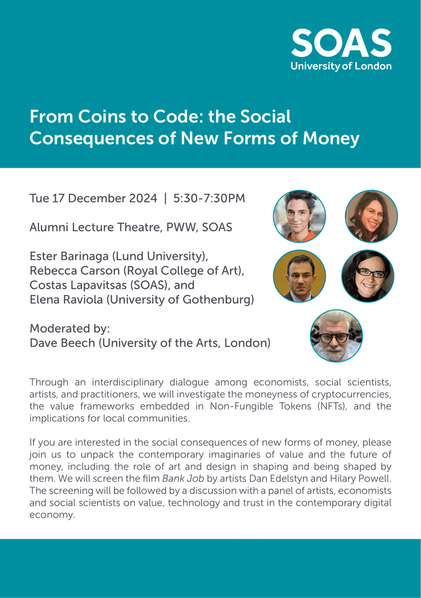 SOAS Economics (@soaseconomics) on Twitter photo πͺ From coins to code: the social consequences of new forms of money π
π Join us on December 17 ποΈ at <a href="/SOAS/">SOAS University of London</a> #Economics to explore how digital currencies are reshaping societies, economies, and the very concept of money π°
π Info and registration β¬οΈ tinyurl.com/ywkvxdwn πͺ From coins to code: the social consequences of new forms of money π
π Join us on December 17 ποΈ at <a href="/SOAS/">SOAS University of London</a> #Economics to explore how digital currencies are reshaping societies, economies, and the very concept of money π°
π Info and registration β¬οΈ tinyurl.com/ywkvxdwn