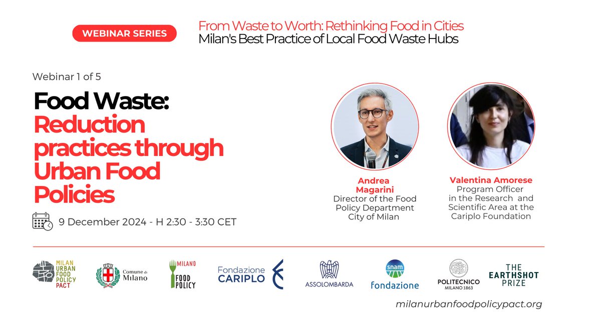Milan Urban Food Policy Pact (@mufpp) on Twitter photo 👨💻 Register for Session 1️⃣ of the 'From Waste to Worth' webinar series, exploring <a href="/FoodPolicyMi/">Food Policy Milano</a>'s best practice, Local Food Waste Hubs!
📌 Join us on Dec 9 at 2:30 PM CET via Teams!
Register now!🔗 tinyurl.com/h6cwa64h 👨💻 Register for Session 1️⃣ of the 'From Waste to Worth' webinar series, exploring <a href="/FoodPolicyMi/">Food Policy Milano</a>'s best practice, Local Food Waste Hubs!
📌 Join us on Dec 9 at 2:30 PM CET via Teams!
Register now!🔗 tinyurl.com/h6cwa64h