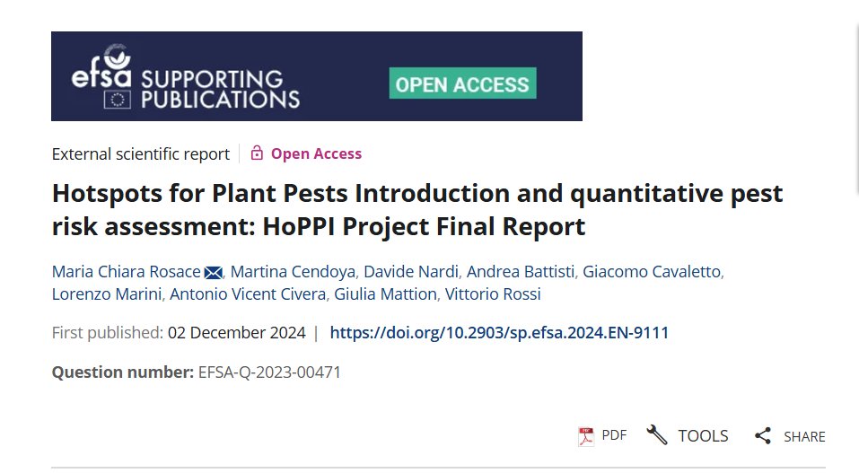 🎉 The final report of the #HoPPI project (Hotspots for Plant Pest Introductions) has been published! 
📚 Read it here: efsa.onlinelibrary.wiley.com/doi/10.2903/sp…

#PlantPests #PlantHealth #Research