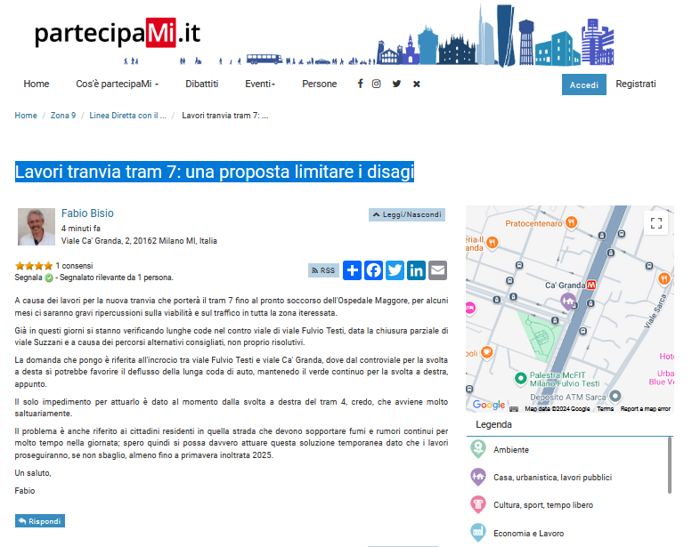 partecipaMi's tweet image. Fabio Bisio, su #Municipio9, scrive: "#Lavori tranvia tram 7: una #proposta limitare i disagi"
partecipami.it/infodiscs/view…