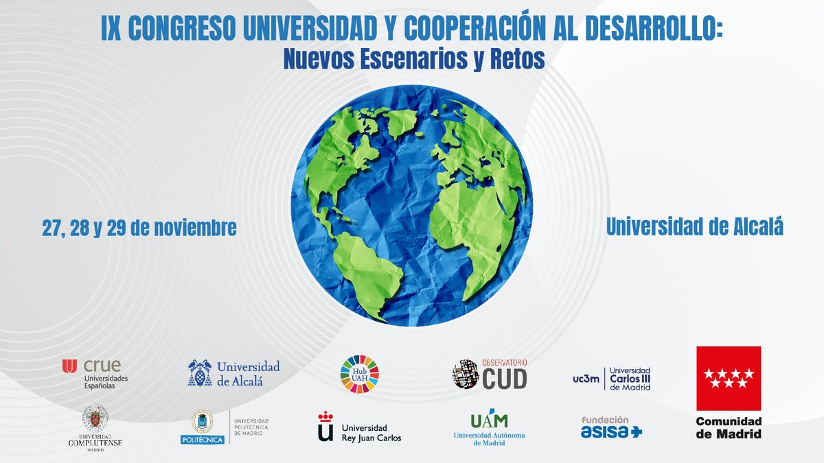 Gracias a quienes participaron en el “IX CONGRESO UNIVERSIDAD Y COOPERACIÓN AL DESARROLLO: NUEVOS ESCENARIOS Y RETOS”, pueden ver los pósteres en la web del Congreso congresosalcala.fgua.es/cud2024 Agradecemos a la Comunidad de Madrid por la financiación para el desarrollo de este evento