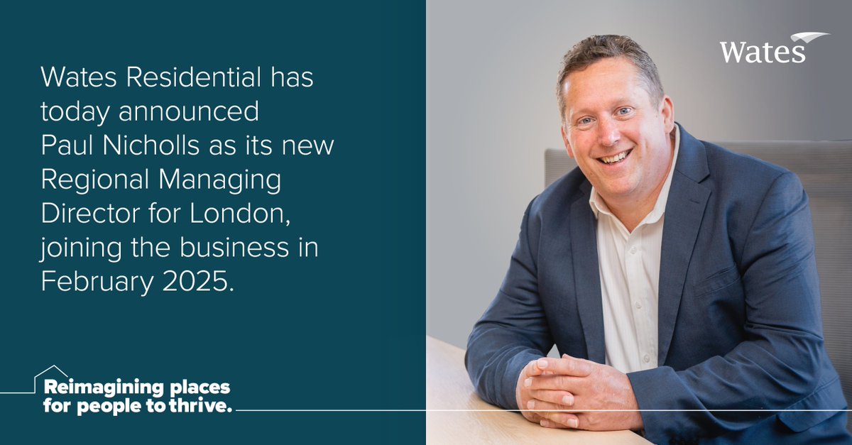 WatesGroup's tweet image. We are pleased to announce the appointment of Paul Nicholls as our London Regional Managing Director.

He brings over 30 years of experience in the residential sector, particularly focused on regeneration schemes.

Read more here: eu1.hubs.ly/H0f6Lhm0

#Wates #Residential