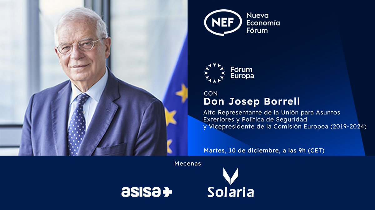New Economy Forum (@neweconomyforum) on Twitter photo 📢¡Nuevo #NEFonline!
🗣 En 30 minutos conversamos con el Alto Representante de la Unión para Asuntos de Exteriores y política de Seguridad, <a href="/JosepBorrellF/">Josep Borrell Fontelles</a>
🤝 <a href="/solaria_energia/">Solaria Energía y Medio Ambiente</a> y <a href="/AsisaSalud/">ASISA</a>
📲Envía tus preguntas👇
wa.me/message/DGJCEX…
💻Síguelo👇
youtube.com/watch?v=H5gxNV… 📢¡Nuevo #NEFonline!
🗣 En 30 minutos conversamos con el Alto Representante de la Unión para Asuntos de Exteriores y política de Seguridad, <a href="/JosepBorrellF/">Josep Borrell Fontelles</a>
🤝 <a href="/solaria_energia/">Solaria Energía y Medio Ambiente</a> y <a href="/AsisaSalud/">ASISA</a>
📲Envía tus preguntas👇
wa.me/message/DGJCEX…
💻Síguelo👇
youtube.com/watch?v=H5gxNV…