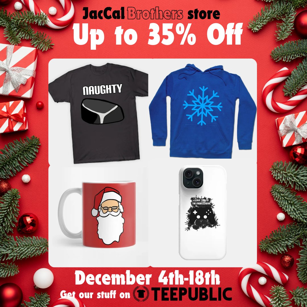 JacCalBrothers's tweet photo. We got another sale this holiday season! Get t-shirts, mugs, stickers and more for the holidays for up to 35% off on @TeePublic! 
https://t.co/YLe7x8HpcG

#teepublicdesign #teepublicartist #teepublic #tshirts #tshirtdesign #sale #mugs #shopping #holidayshopping #HolidaySeason https://t.co/NgbMS2grh3