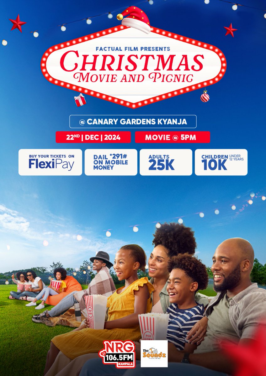 nrgradioug's tweet photo. December 22nd, it’s showtime! 🎞️ Canary Gardens Kyanja transforms into the ultimate movie hub. Be there for the magic! 

#FactualFilms #TheSoundz | #NRGRadioUG https://t.co/9av6Kc6eQY