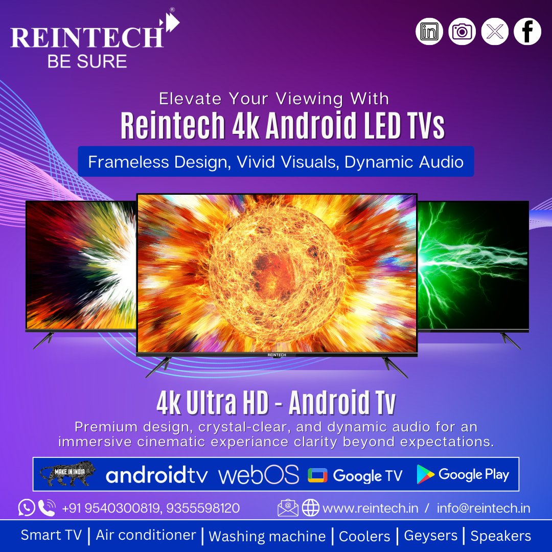 ReintechPvtLtd's tweet image. Upgrade your entertainment game with the stunning Reintech 4K Android LED TV! Immerse yourself in vibrant colors, crystal-clear images, and endless streaming options. 📽️💫

👉ww.reintech.in
#Reintech #BeSure #Androidledtv #Androidtv #4kuhd #dinamicaudio #WiniQOO13 #Ledtv