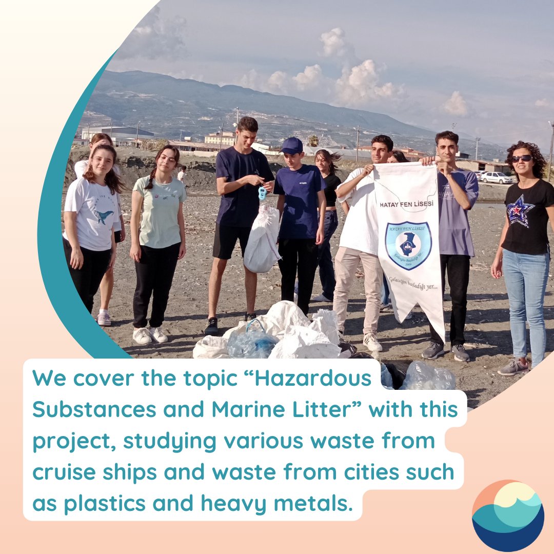 shore_community's tweet photo. In Antakya, students from @HFL_Wave are studying #MarineLitter coming from cruise ships and waste from cities such as plastics and heavy metals. 

They also collaborate with a Greek school located on the island of Pella 🤝

#SHORECommunity https://t.co/zc2HHtdy1B