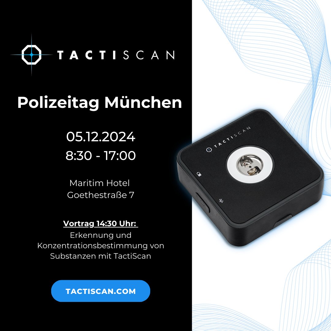 TactiScan's tweet image. Auf dem Polizeitag in München werden u.a. die Herausforderungen diskutiert, mit der technologischen Entwicklung Schritt zu halten. Verpassen Sie nicht den Vortrag von @michaelwelling! 

#police #polizei #customs #zoll #drug screening #dea #btm #cannabis #thc #nynomic