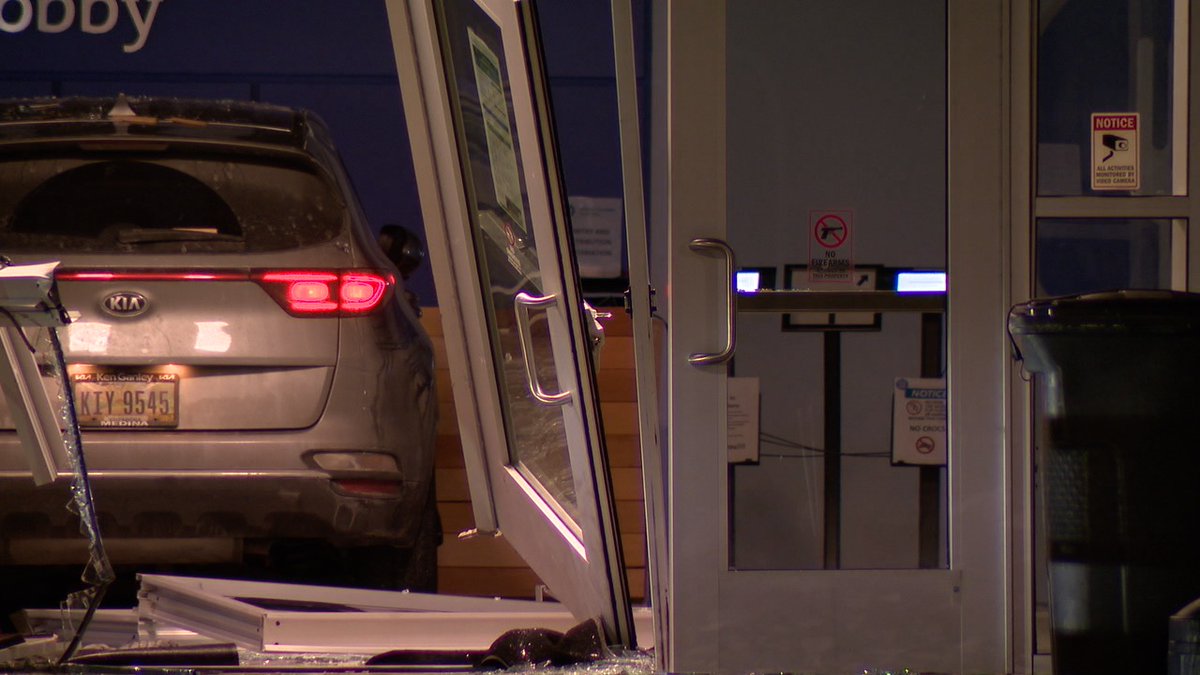 So a car is inside the lobby of the brand new Greater Cleveland Food Bank on Coit. CPD officers are inside clearing the building. More questions than answers at this point but an employee said this seems intentional and that the car does not belong to an employee.