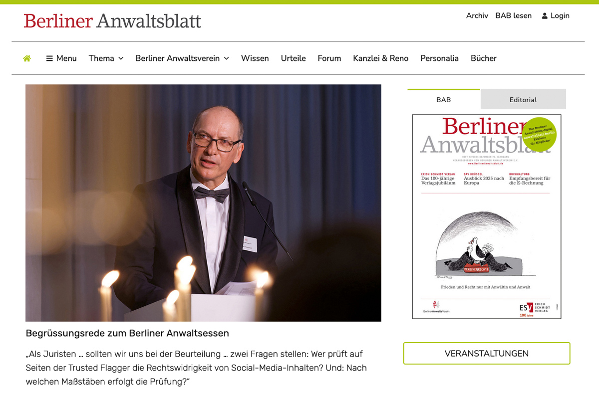 ➡️ Berliner Anwaltsblatts – BAB Dezember 2024. Viel Spaß beim Lesen!
anwaltsblatt.berlin