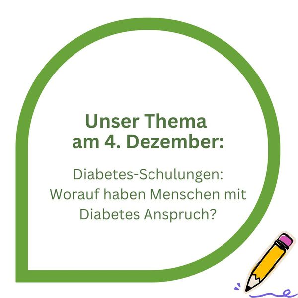 Nicht verpassen: Heute Abend findet der letzte Treffpunkt Diabetes in diesem Jahr statt!
Wir starten um 20 Uhr und freuen uns auf eure Fragen, Geschichten und Anregungen.
Den Link zum Zoom-Raum findet ihr hier: diabetesde.org/treffpunkt