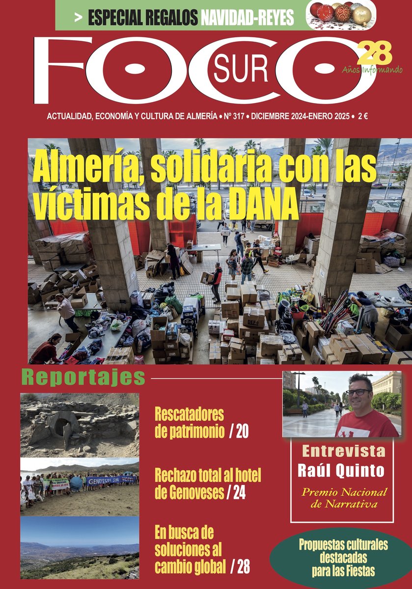 AlmeriaInfo37's tweet photo. ‼️ Ya está en todos los quioscos de la provincia y en edición digital el nuevo número de #FocoSur, la revista de #Almería, con reportajes y entrevistas de actualidad:
👉La ola solidaria de los almerienses con las víctimas de la DANA de Valencia (1) https://t.co/EbwQqpIcGB