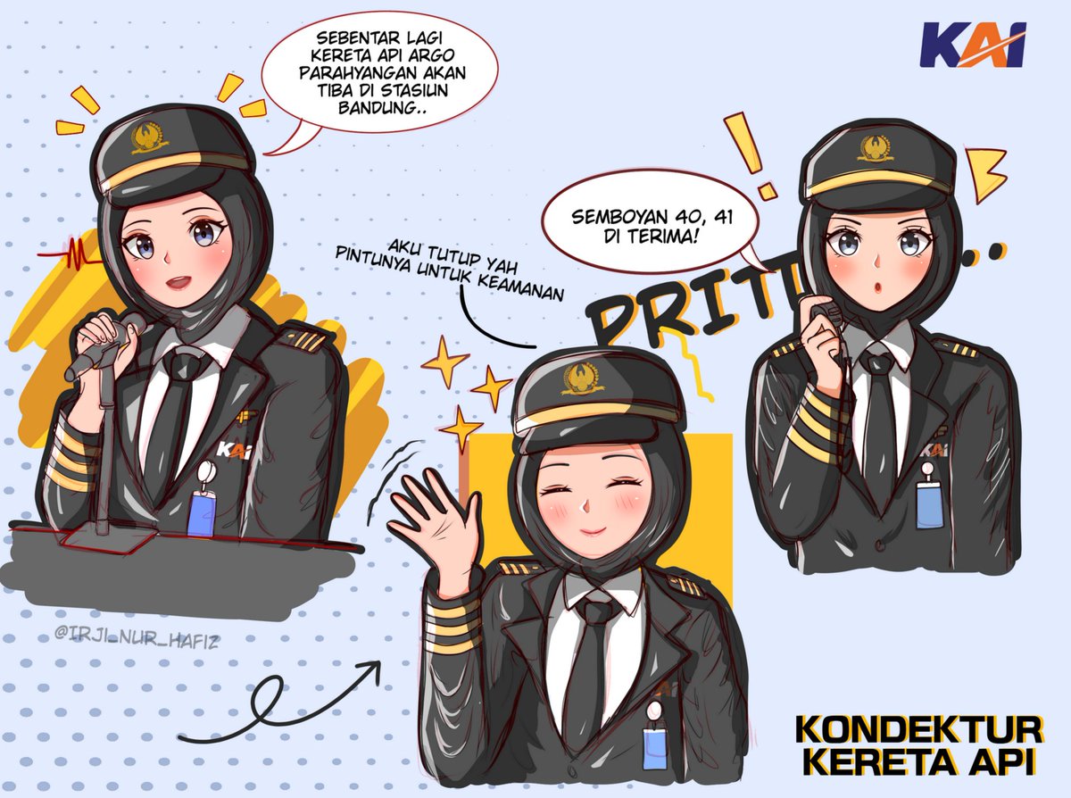NurIrji's tweet photo. ~ Kondektur 

Selain memahami keluhan kamu, kondektur juga menjaga dan memastikan kesalamatan kereta api aman selama perjalanan kamu. 

#artwork 
@KAI121 
@keretaapikita https://t.co/LJ8Y6osFR3