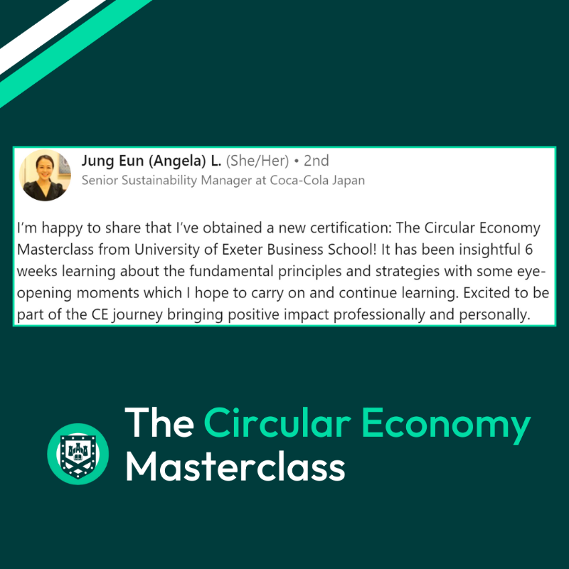 ExeterCircular's tweet photo. 💬 "It has been an insightful 6 weeks learning about the fundamental principles and strategies..."

This is what our participants are saying about the Circular Economy Masterclass - register your interest by clicking the picture below.