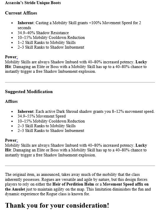 DavidEngMec's tweet image. @PezRadar 
Hi Adam, how are you? I hope you're doing well.
Adam, I’d like to request a moment of your attention.
I kindly ask that you consider discussing with your team a potential modification to the new unique item for the Rogue class: