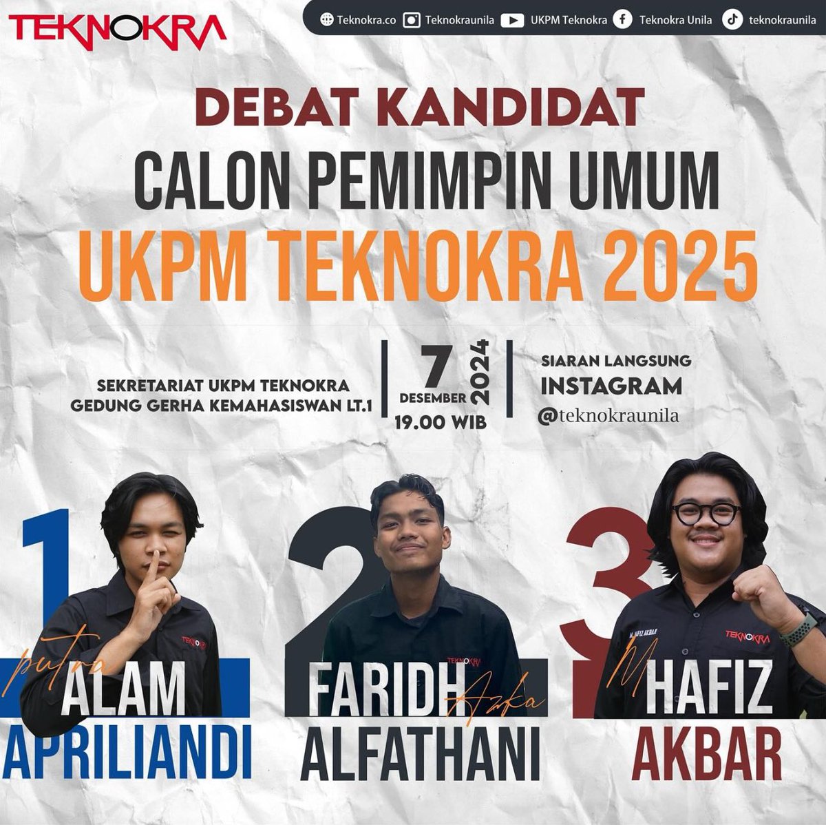 Debat Kandidat Calon Pemimpin Umum Teknokra 2025
instagram.com/teknokraunila/…