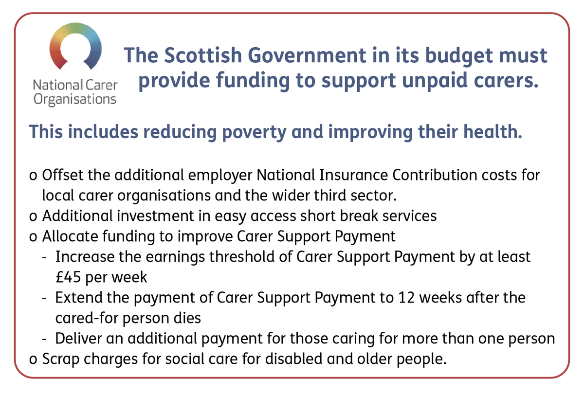 CarersScotland's tweet photo. As part of the National Care Organisations, we are asking the Scottish Government to provide funding to support unpaid carers in its budget. https://t.co/ZSejwDEj0L