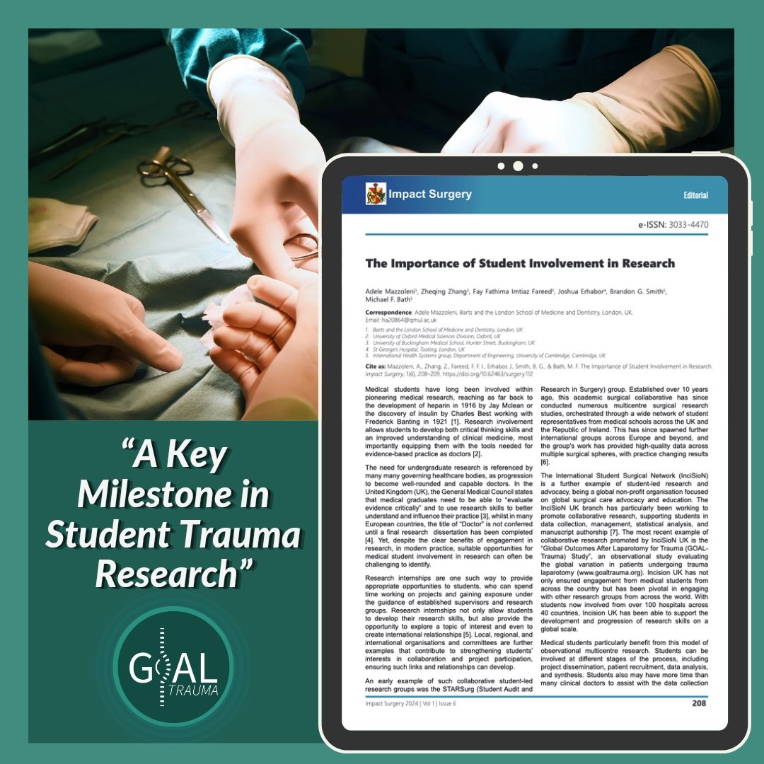 ‼️ New publication out ‼️
Read about the importance of student involvement in research ✨️ Written by the <a href="/GOALTrauma/">GOAL-Trauma</a> Steering Committee! 
doi.org/10.62463/surge…