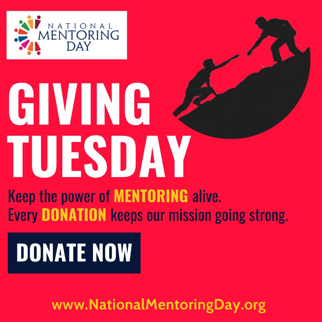 This #GivingTuesday, Be the Spark That Ignites Lifelong Change!

Mentoring is more than just guidance—it's a lifeline, a compass, and a beacon of hope for individuals and communities.

@nationalmentoringday strives to make mentoring accessible to EVERYONE—children, adults,