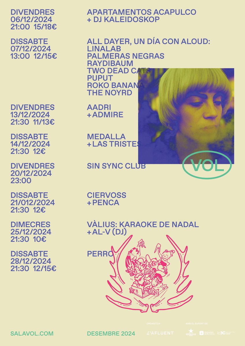 Rematem aquest 2024 amb un cartell que fa molt goig. 💫 A VOL no tenim llums de nadal ni estrella anunciadora però aquest desembre enlluernarem el Poblenou!

A la nostra web trobareu tota la info ➡️ salavol.com
