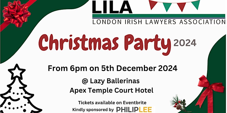Last few remaining tickets if you would join us at Lazy Ballerinas for Christmas drinks and canapés from 6pm on 5 December 2024, kindly supported by Philip Lee LLP

Tickets are available here: lnkd.in/eQXu2kxX for the cost of a £10 donation to London Irish Centre