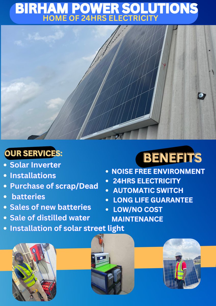 birhampower's tweet photo. 3.5kva hybrid inverter with 4 300watt solar panels.zz

Dm 0r call 07040790128 for affordable quotes..

Emefiele || Phoebe || Egungun || GIGM || Olamide || Peter obi https://t.co/7pycrDLCCm