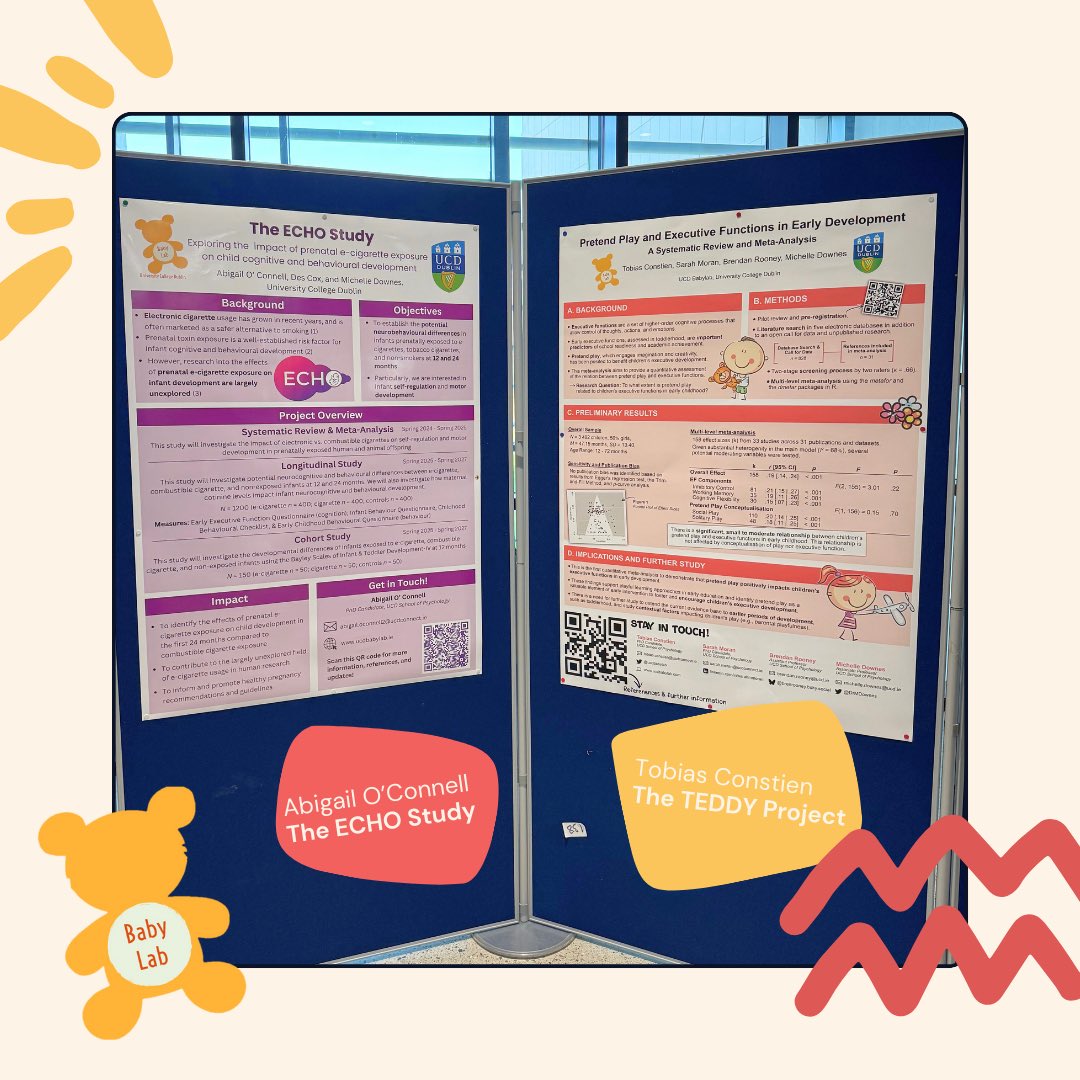 We shared some of our past and ongoing research at the <a href="/UCDPsychology/">UCD Psychology</a> Research Day 🤗 🧠 👶 

<a href="/ECHO_infants/">ECHO Research Project</a> 
<a href="/anichoisd/">Áine Ní Choisdealbha</a> 
<a href="/DrMDownes/">Dr Michelle Downes</a> 

#ucd #researchinpsychology #ucdbabylab