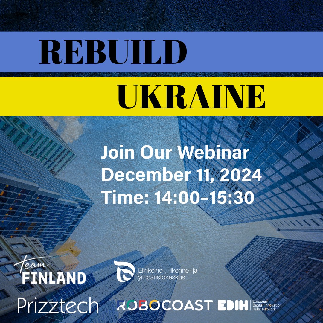 Join Our Webinar: ReBuild Ukraine,
11.12.2024 at 14-15:30 Teams
robocoast.eu/tapahtuma/join…

Explore how Finnish and Ukrainian companies build vital partnerships for Ukraine's reconstruction. The webinar is free of charge and open to everyone. Remember to register for the webinar!