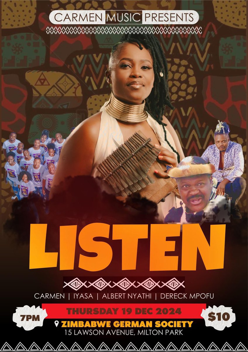 πππππ (@iyasazw) on Twitter photo π¨ Save the Dateπ¨
π€ We are going LIVE from the Zimbabwe German Society on December 19, 2024.
Catch the phenomenal <a href="/carmen_music/">Carmen Music</a>, one of Zimbabweβs finest acts, in a performance you donβt want to miss.
ποΈ Mark your calendars and join us LIVE.
#IyasaZw π¨ Save the Dateπ¨
π€ We are going LIVE from the Zimbabwe German Society on December 19, 2024.
Catch the phenomenal <a href="/carmen_music/">Carmen Music</a>, one of Zimbabweβs finest acts, in a performance you donβt want to miss.
ποΈ Mark your calendars and join us LIVE.
#IyasaZw